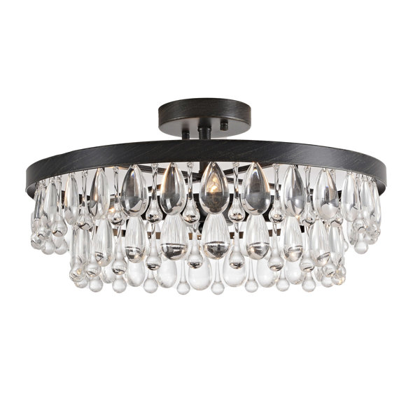 House of Hampton® Viviana Black 4light Crystal Teardrop Round Flush